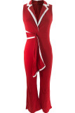 Casual Bandage Patchwork V Neck Regular Jumpsuits