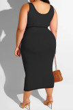 Sexy Solid Bandage Patchwork U Neck Pencil Skirt Plus Size Two Pieces