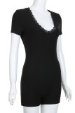 Sexy Solid Patchwork V Neck Skinny Rompers