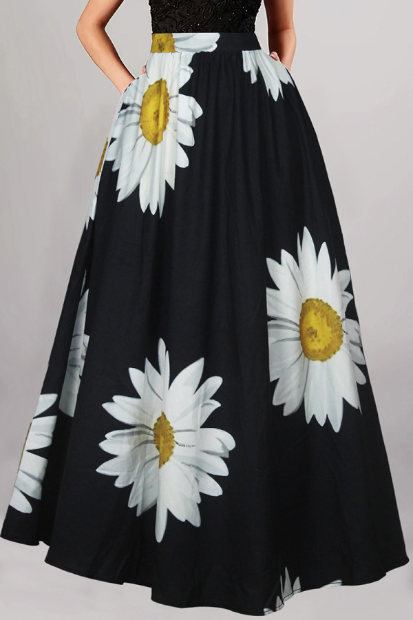 Elegant Print Patchwork A Line Plus Size 