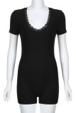 Sexy Solid Patchwork V Neck Skinny Rompers