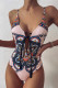 Sportswear Print Bandage Hollowed Out Patchwork Swimwears(With Paddings)