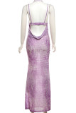 Sexy Print Hollowed Out Patchwork Halter Long Dresses