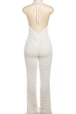 Sexy Solid Ripped Bandage Patchwork Flounce Halter Regular Jumpsuits