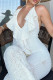 Sexy Solid Ripped Bandage Patchwork Flounce Halter Regular Jumpsuits