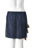 Street Plaid Color Block Patchwork Contrast High Waist Regular Denim Skirts