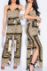 Casual Print Bandage Patchwork Slit Spaghetti Strap Loose Jumpsuits
