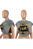 Casual Print Patchwork O Neck T-Shirts