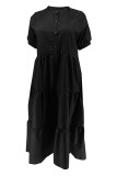 Elegant Solid Patchwork Buckle V Neck Long Plus Size Dresses