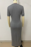 Casual Street Solid Patchwork Pocket O Neck Long Dresses