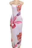 Sweet Print Patchwork Backless Spaghetti Strap Sling Dresses