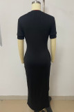 Casual Street Solid Patchwork Pocket O Neck Long Dresses