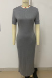 Casual Street Solid Patchwork Pocket O Neck Long Dresses