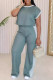 Elegant Patchwork Pocket O Neck Short Sleeve Two Pieces
