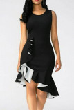 Elegant Patchwork O Neck Irregular Dresses