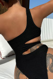 Sportswear Solid Hollowed Out Patchwork Swimwears(With Paddings)