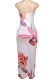Sweet Print Patchwork Backless Spaghetti Strap Sling Dresses