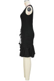 Elegant Patchwork O Neck Irregular Dresses