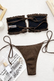 Sportswear Solid Bandage Patchwork Fold Swimwears