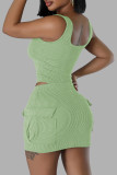 Sweet Solid Patchwork Draw String Pocket Square Collar Sleeveless Two Pieces