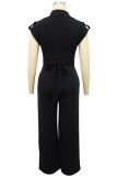 Casual Elegant Solid Patchwork Pocket V Neck Regular Jumpsuits
