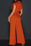 Casual Elegant Solid Patchwork Pocket V Neck Regular Jumpsuits