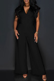 Casual Elegant Solid Patchwork Pocket V Neck Regular Jumpsuits