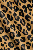 Casual Print Leopard U Neck One Step Skirt Dresses