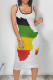 Vintage Print Patchwork U Neck Wrapped Skirt Dresses