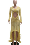 Sexy Solid Hollowed Out Patchwork Off the Shoulder Long Dresses
