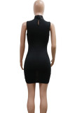 Sexy Hollowed Out Sequins Patchwork See-through Mandarin Collar Wrapped Skirt Dresses
