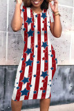 Street Print Patchwork O Neck Wrapped Skirt Dresses
