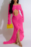 Sexy Solid Hollowed Out Patchwork Off the Shoulder Long Dresses
