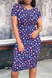 Street Print Patchwork O Neck Wrapped Skirt Dresses