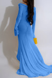 Sexy Solid Hollowed Out Patchwork Off the Shoulder Long Dresses