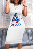 Street Print Patchwork O Neck Wrapped Skirt Dresses
