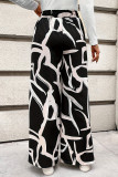 Casual Print Patchwork Loose Mid Waist Wide Leg Full Print Bottoms