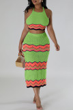 Sweet Striped Bandage Hollowed Out Patchwork Backless Halter Sleeveless Two Pieces