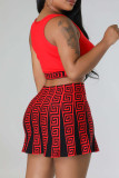 Sweet Print Patchwork U Neck Sleeveless Two Pieces