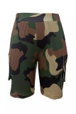 Street Camouflage Print Patchwork Pocket Skinny Mid Waist Conventional Full Print Bottoms