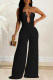 Elegant Solid Hollowed Out Patchwork Strapless Regular Jumpsuits
