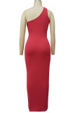 Elegant Solid Hollowed Out Patchwork Backless Asymmetrical Collar Long Dresses