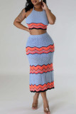 Sweet Striped Bandage Hollowed Out Patchwork Backless Halter Sleeveless Two Pieces