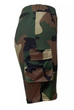 Street Camouflage Print Patchwork Pocket Skinny Mid Waist Conventional Full Print Bottoms