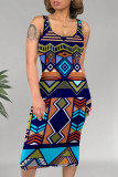 Casual Geometric Print U Neck Printed Dresses