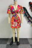 Casual Sweet Street Daily Elegant Vacation Mixed Printing Printing Contrast V Neck Regular Jumpsuits