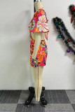 Casual Sweet Street Daily Elegant Vacation Mixed Printing Printing Contrast V Neck Regular Jumpsuits