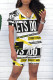 Casual Letter Character Print V Neck Short Sleeve Two Pieces