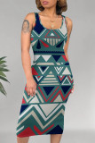 Casual Geometric Print U Neck Printed Dresses