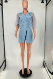 Street Solid Mesh Turndown Collar Shirt Dress Dresses